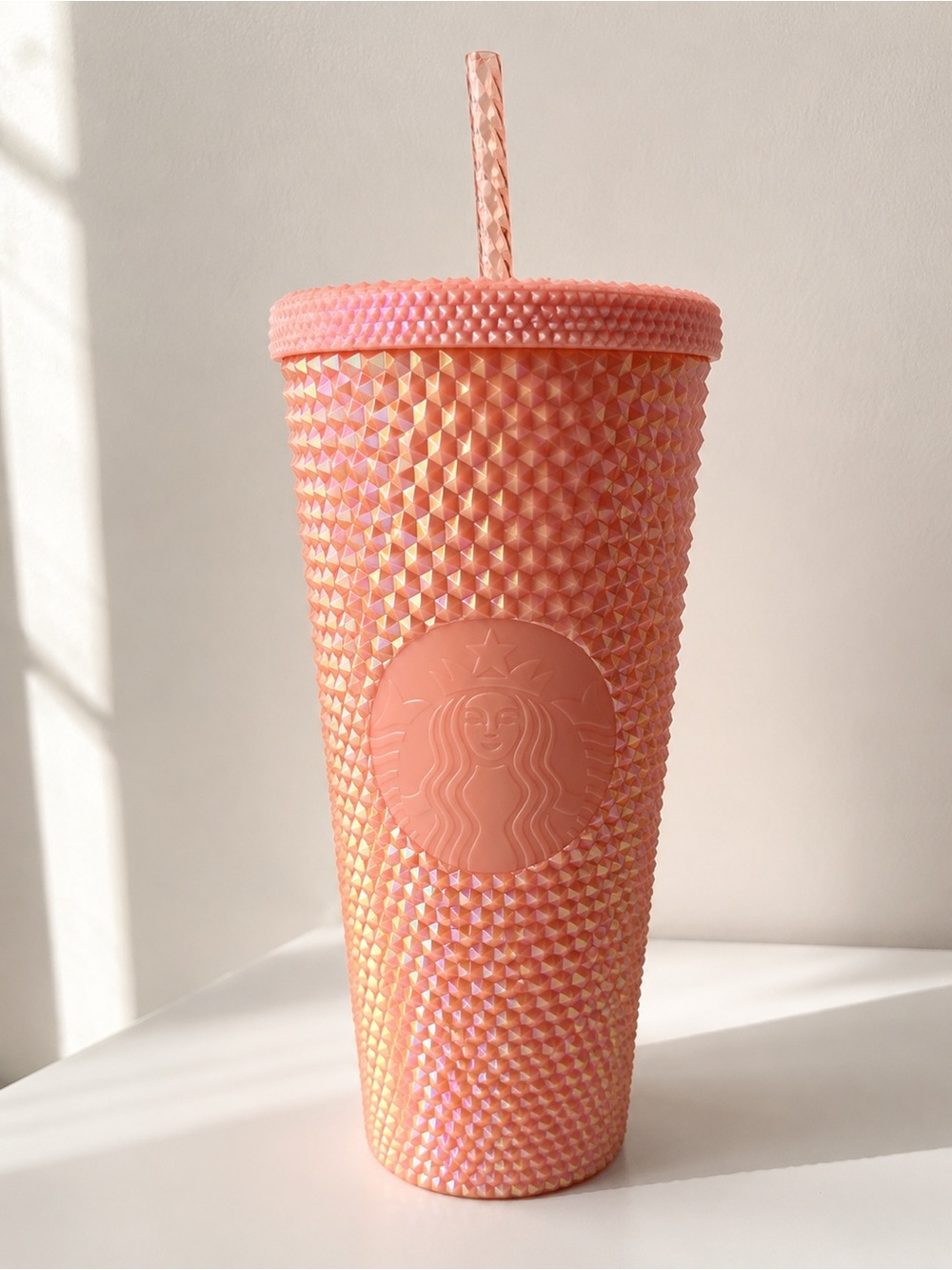 Starbucks Coral Pink Studded Cold Cup with Straw
